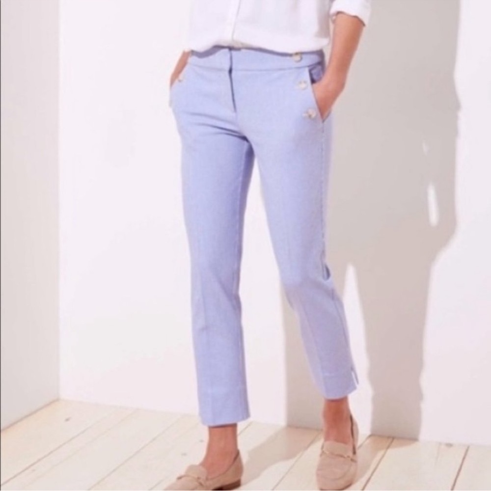 NWT LOFT Riviera Marisa Fit Sailor Pants Blue Stripe Ankle Dress Pants Sz 4 - Picture 2 of 4